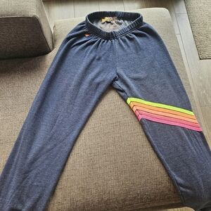 Aviator Nation Navy Sweatpants with Neon Rainbow Stripe